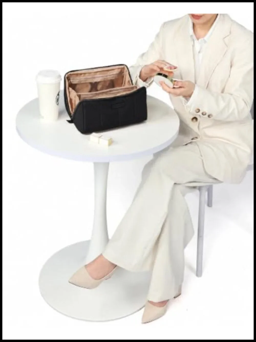 Fluffy Travel Makeup Bag with Dividers & Brush Holder